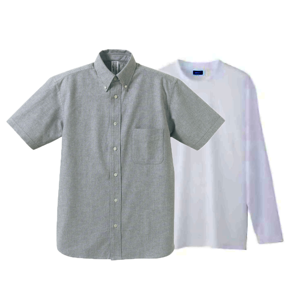 オックスフォード ボタンダウン半袖シャツ+インナー長袖Tシャツ 学割コーデセット