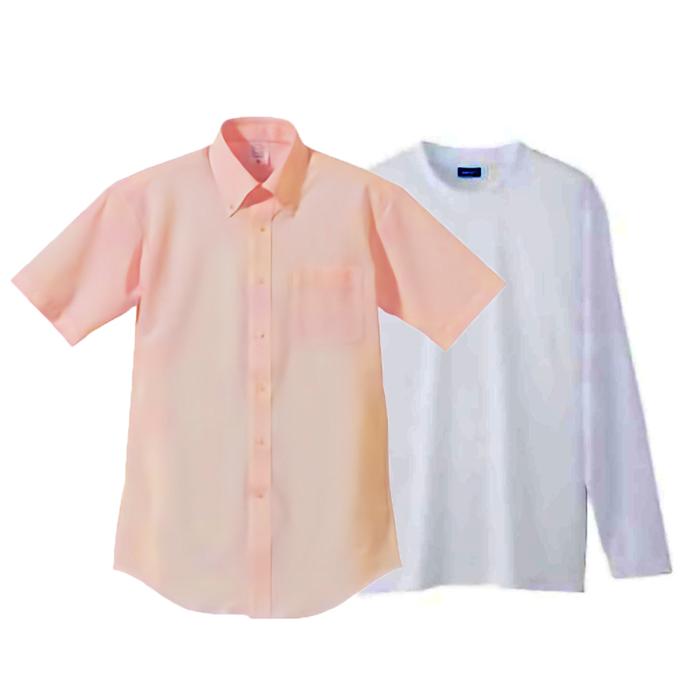 ボタンダウン半袖シャツ 4.7oz +インナー長袖Tシャツ 学割コーデセット