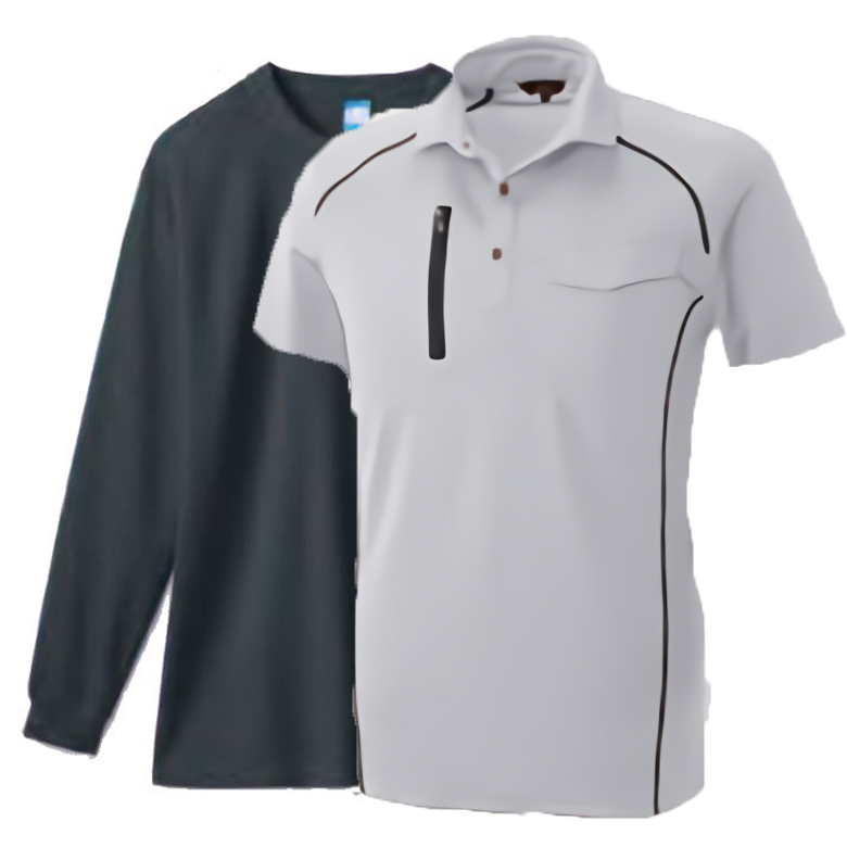 半袖ポロシャツ(両肩刺し子補強)+長袖Tシャツ 重ね着コーデ 4Lサイズ