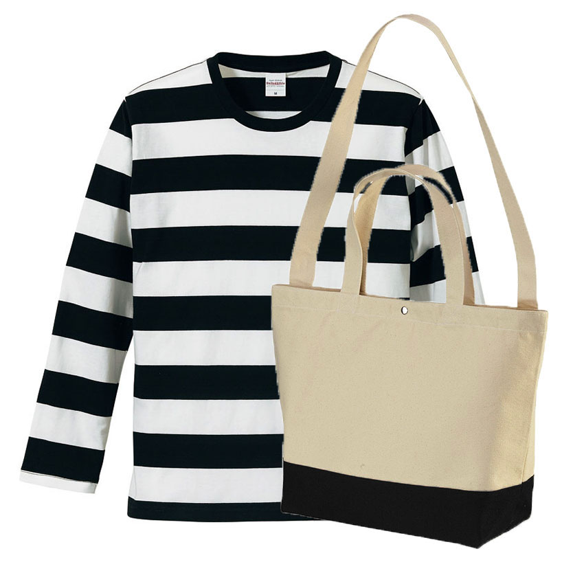ユナイテッドアスレTシャツ+バッグ・コーデ ボーダー長袖Tシャツ+スイッチングトートバッグ