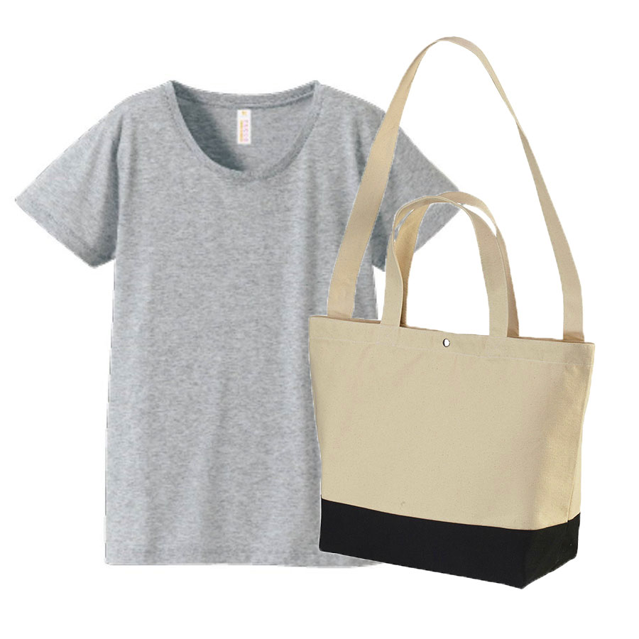 レディースTシャツ+トートバッグ・コーデ学割セット 4.1oz ドライTシャツ+スイッチングトート