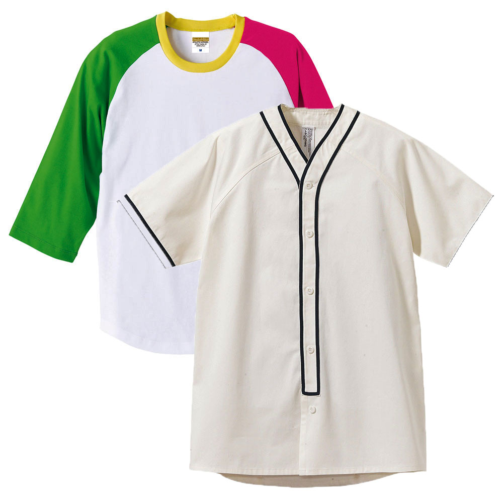 半袖・長袖 重ね着コーデ ベースボールシャツ+七分袖ラグランTシャツ M～XLサイズ