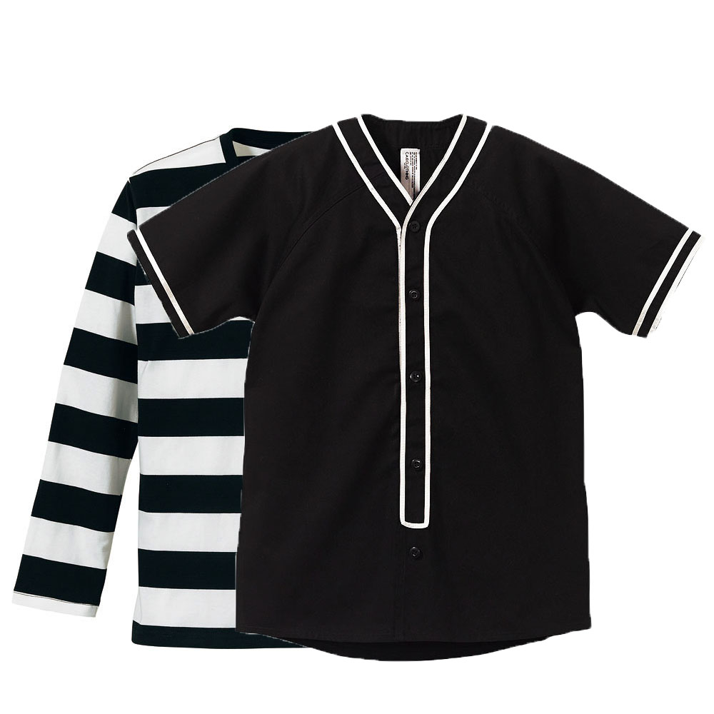 半袖・長袖 重ね着コーデ ベースボールシャツ+ボーダー長袖Tシャツ M・Lサイズ