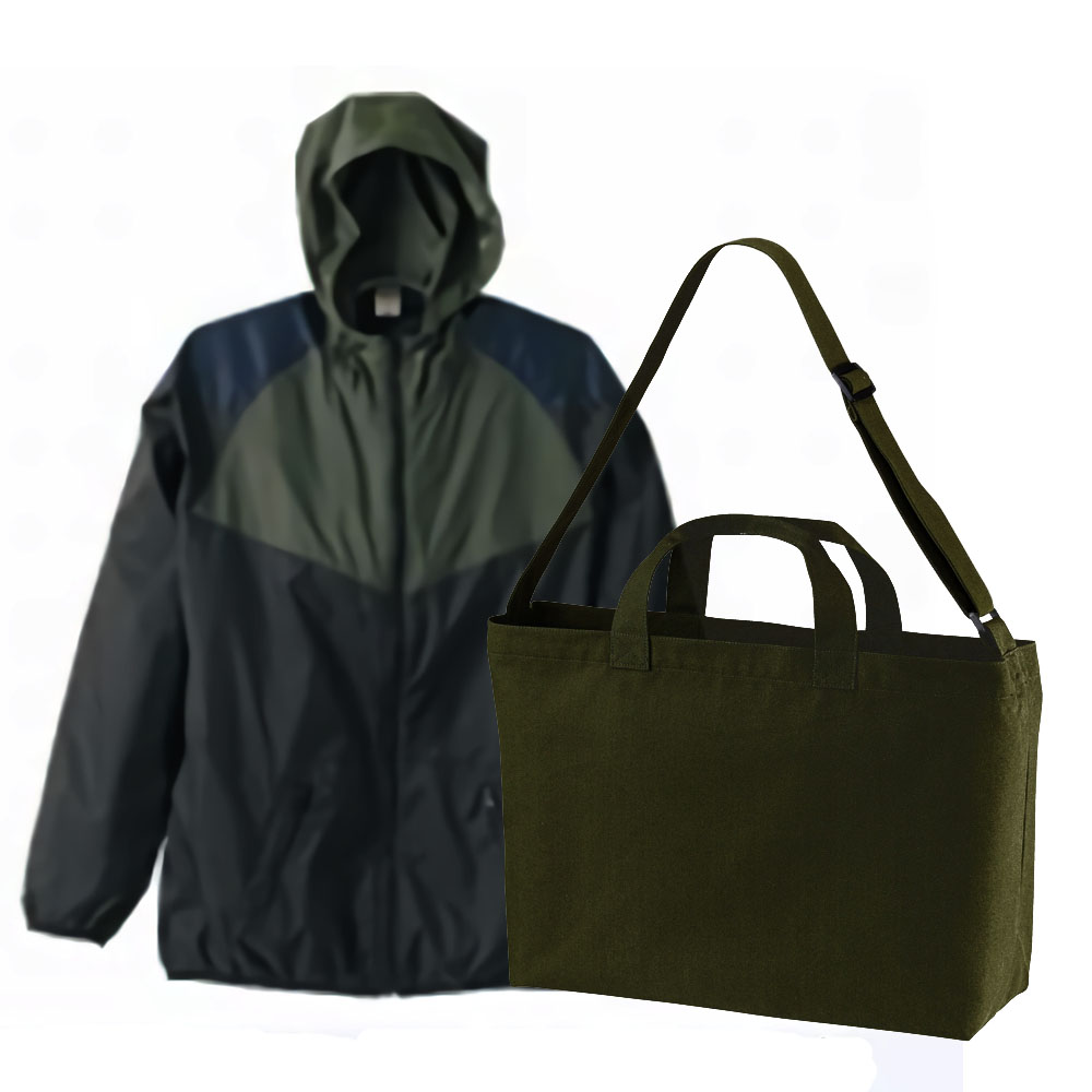ナイロンパーカー(フード付きウィンドブレーカー)+ラージショルダーバッグ・コーデ学割セット