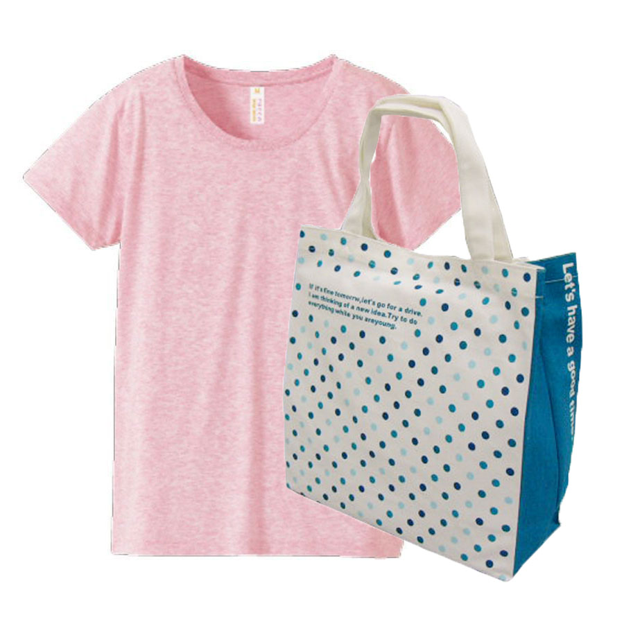 実感さらさらドライTシャツ 4.1oz +トートバッグ(水玉)・コーデ レディース学割セット