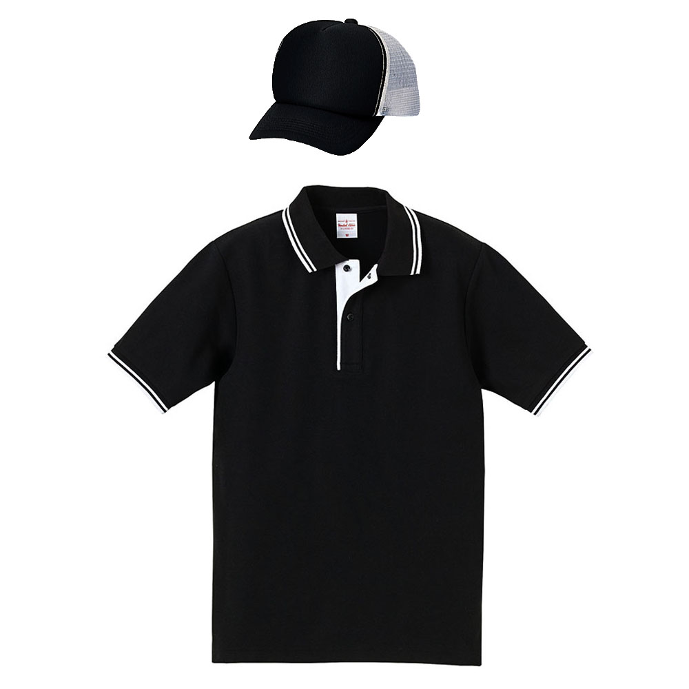 ゴルフウェア・コーデ(ポロシャツ+帽子)  6.2oz ラインポロシャツ+メッシュキャップ