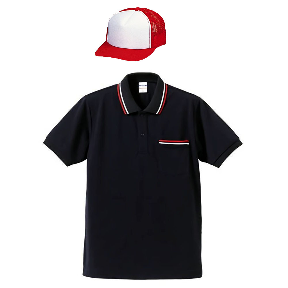 ゴルフウェア・コーデ(ポロシャツ+帽子) 5.3oz ラインポロシャツ+メッシュキャップ XXXL