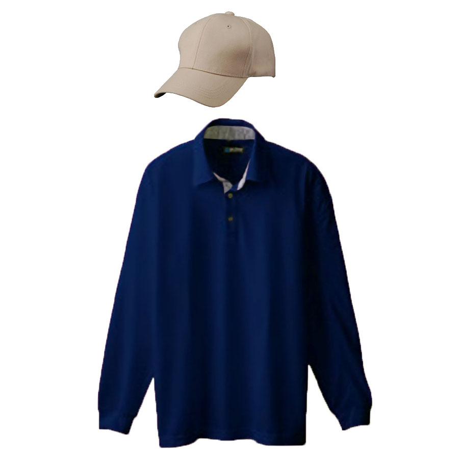 ゴルフウェア・コーデ(ポロシャツ+帽子) 4.6oz 長袖ポロシャツ+コットンキャップ 5Lサイズ