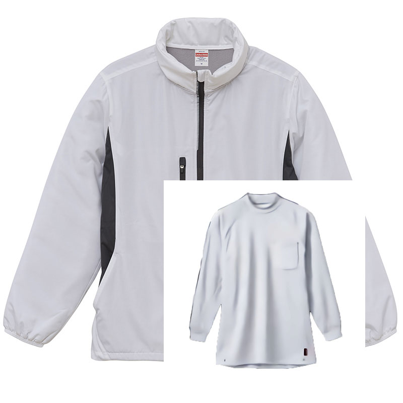 防寒重ね着セットアップ フードインジャケット(裏フリース)+裏起毛ハイネック長袖シャツ