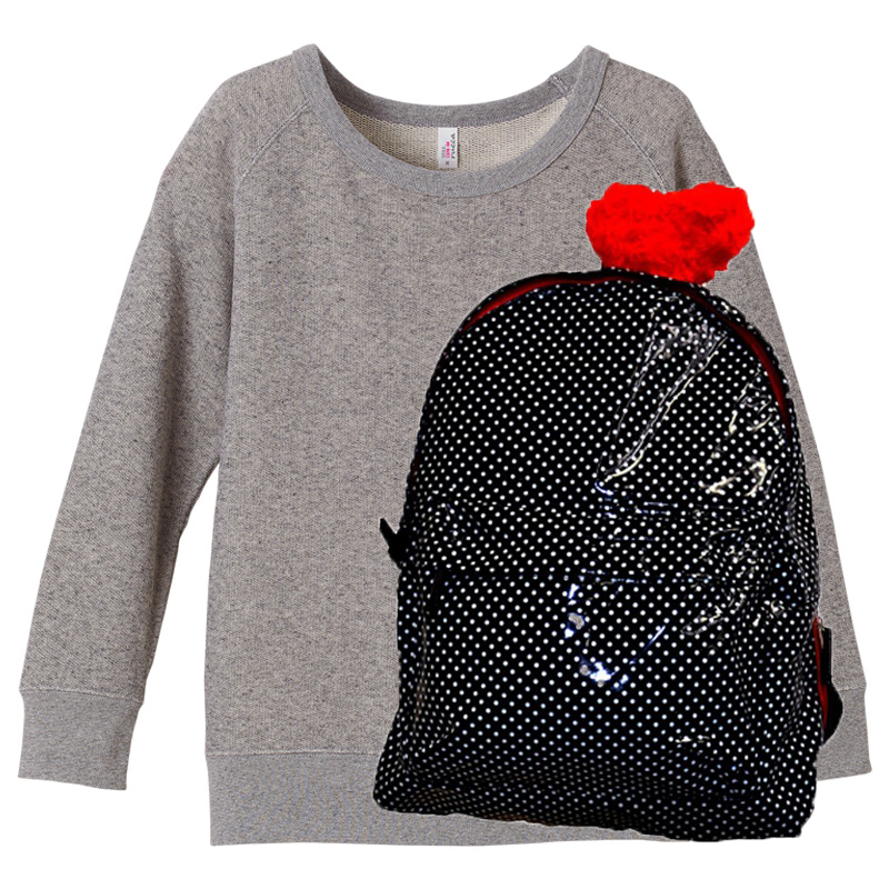 rucca 8.4oz クルーネックスウェット+ドット柄エナメルデイバッグ(黒) ガールズ