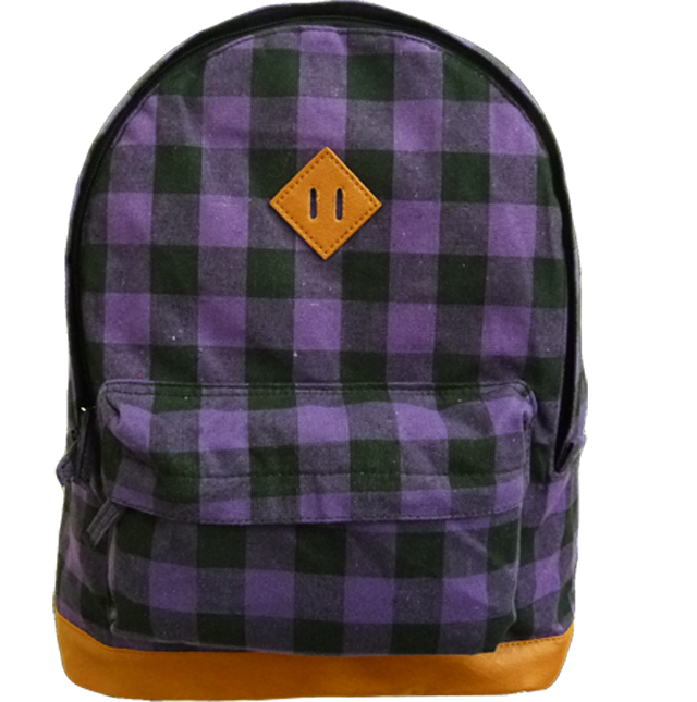 rucca 12.2oz クルーネックデニム+チェック柄デイバッグ(パープル) for Girls.