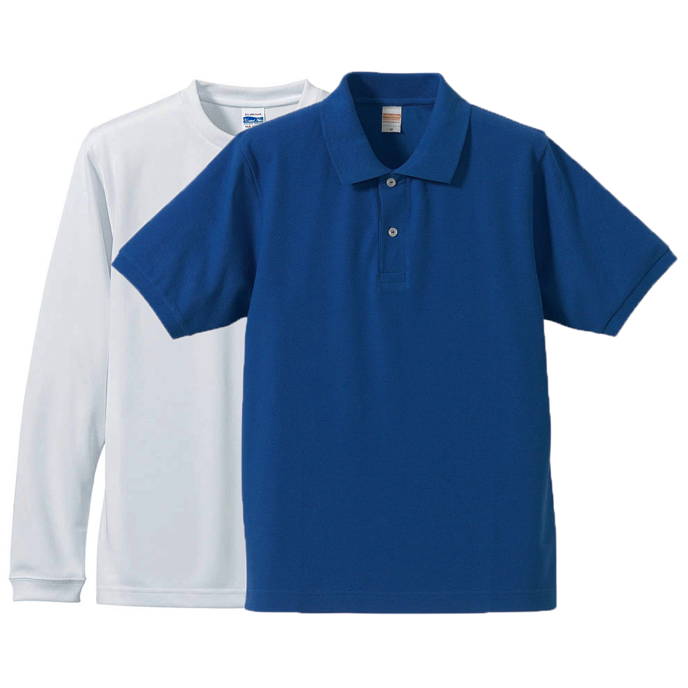 ドライシルキータッチ長袖Tシャツ+半袖ポロシャツ(ロイヤルブルー)重ね着コーデ 学割セット
