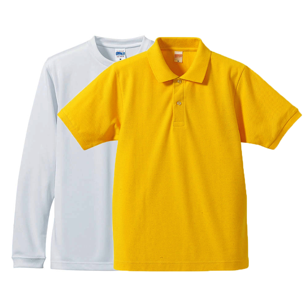 ドライシルキータッチ長袖Tシャツ+半袖ポロシャツ(カナリアイエロー)重ね着コーデ 学割セット