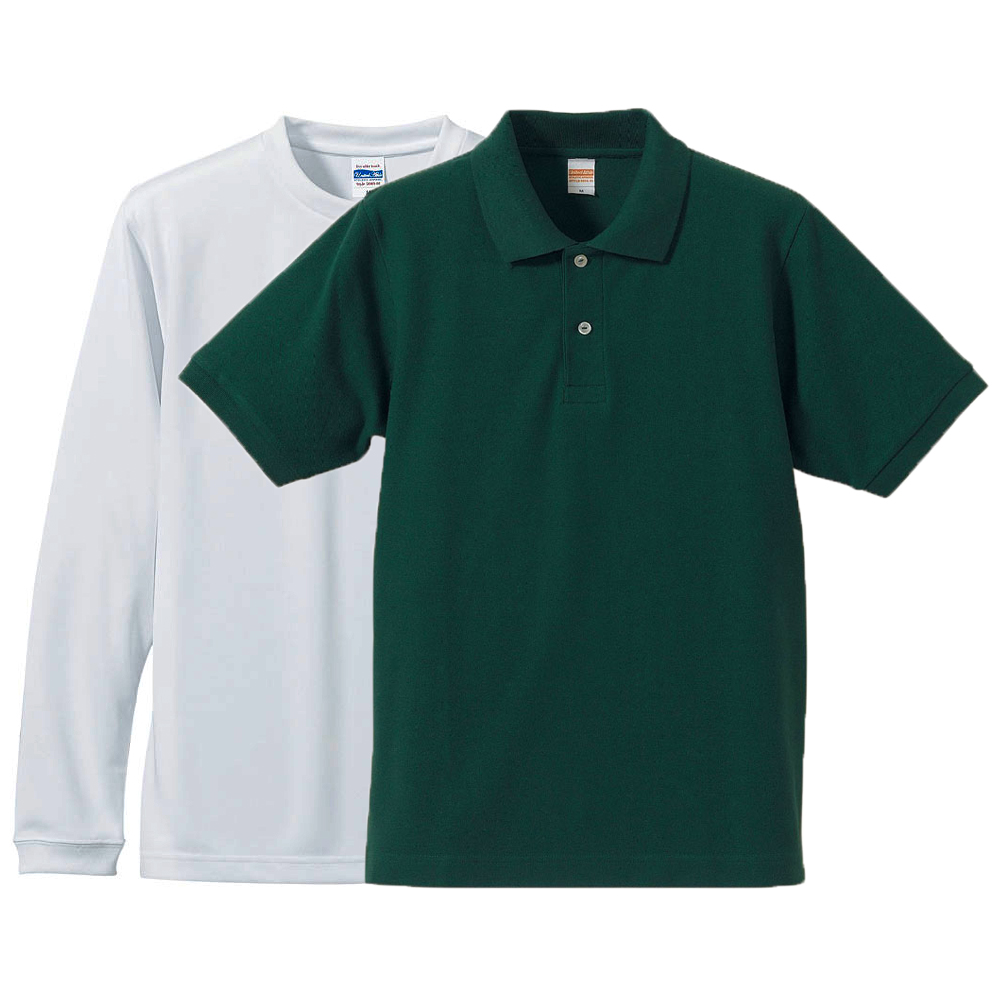 ドライシルキータッチ長袖Tシャツ+半袖ポロシャツ(Bグリーン)重ね着コーデ 学割セット