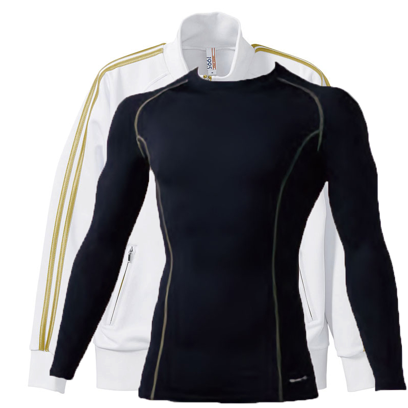 防寒ジャージトップスセットアップ インナー:サポートシャツ(ブラックxゴールドライン)