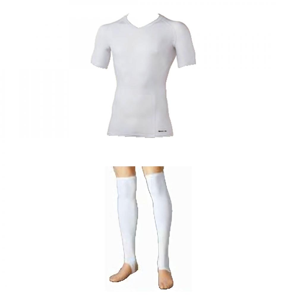 防寒(裏起毛)半袖サポートVネックシャツ+レッグサポーター セットアップ M・Lサイズ