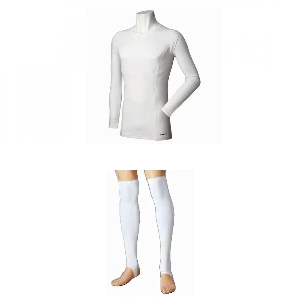 防寒(裏起毛)インナーVネックシャツ長袖+レッグサポーターセットアップ M・Lサイズ