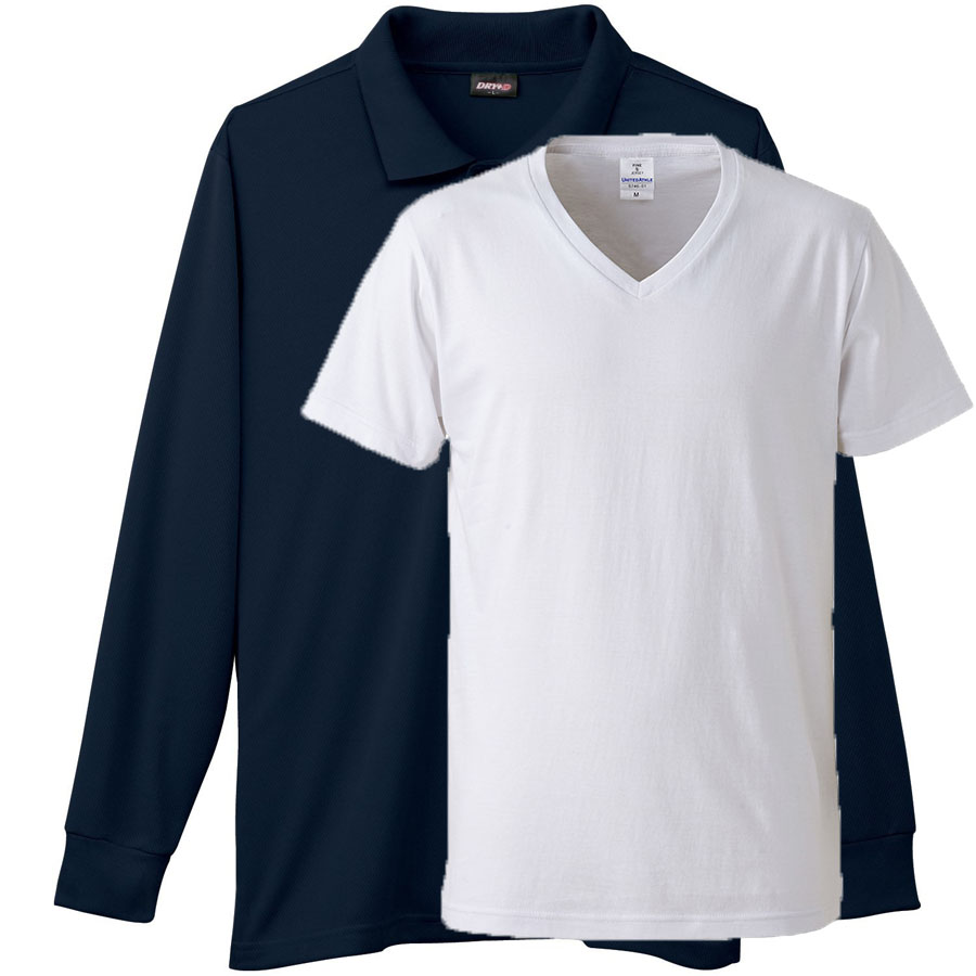 長袖ゴルフウェアBASIC トップス2点セット Vネック半袖Tシャツ+長袖ポロシャツ