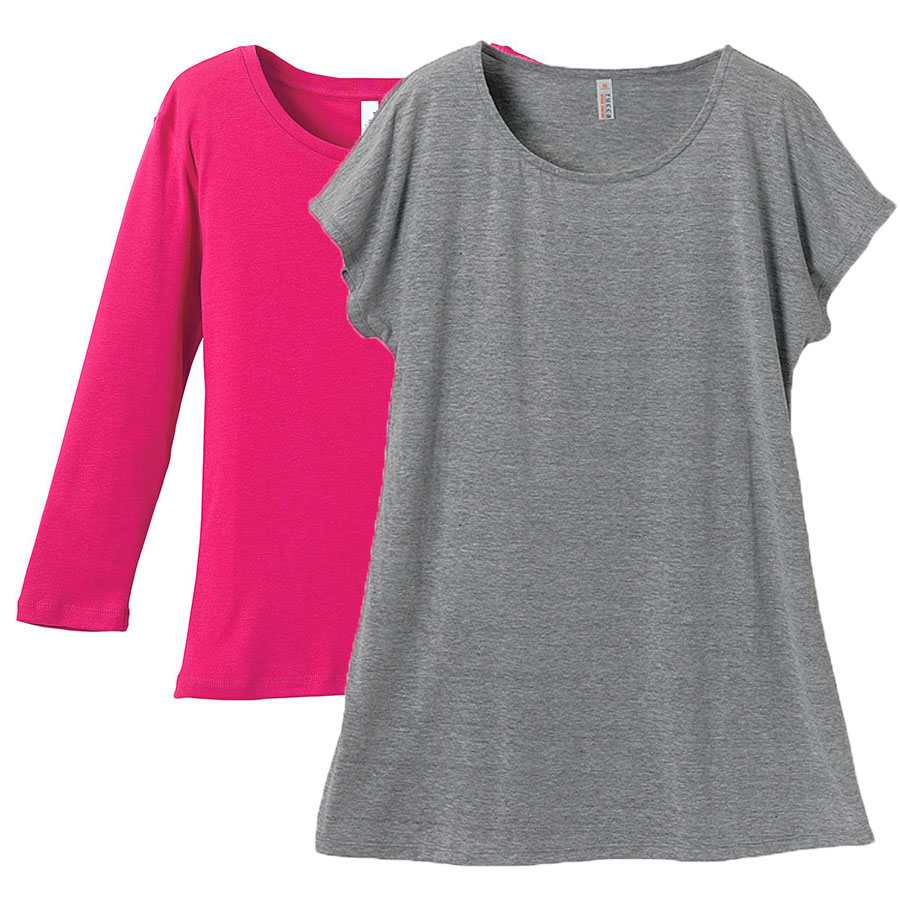 rucca 6.2oz 七分袖Tシャツ+Tシャツワンピース(ミニ丈)重ね着コーデ for レディース