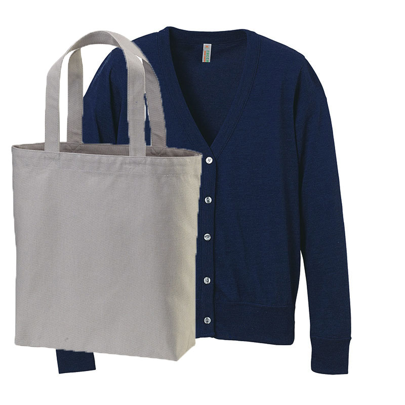 レディースカーディガン(ヴィンテージへザーネイビー)+トートバッグ コーデセット
