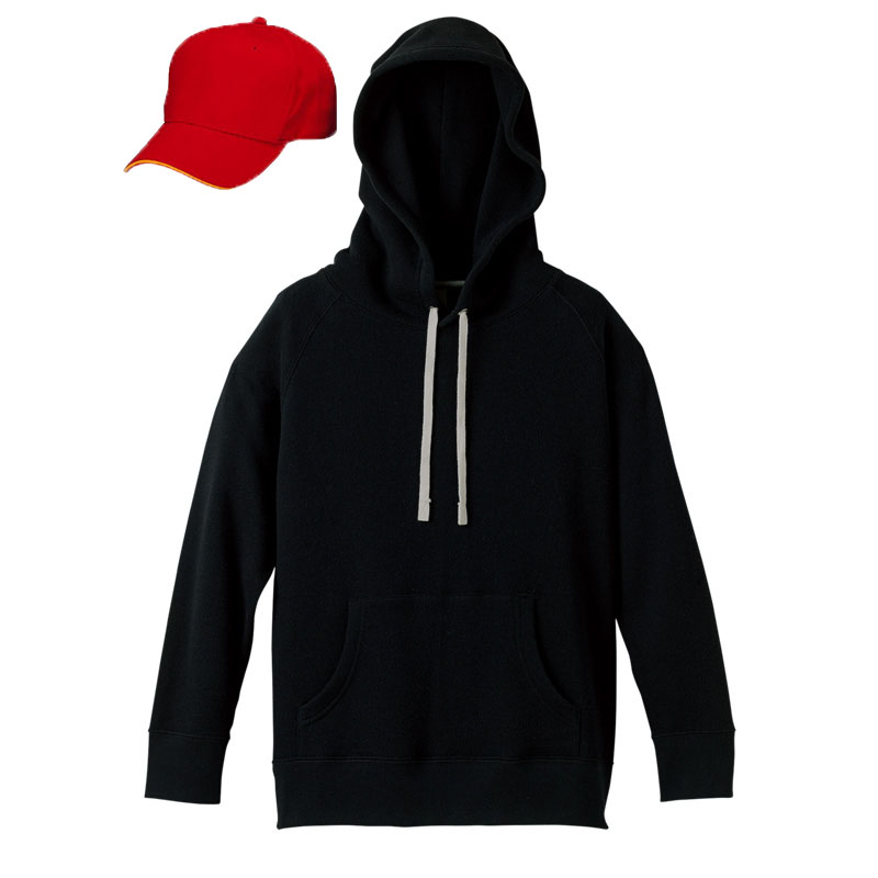 レディース スウェットプルオーバーパーカー+メジャーキャップ(レッド・オレンジ) コーデセット