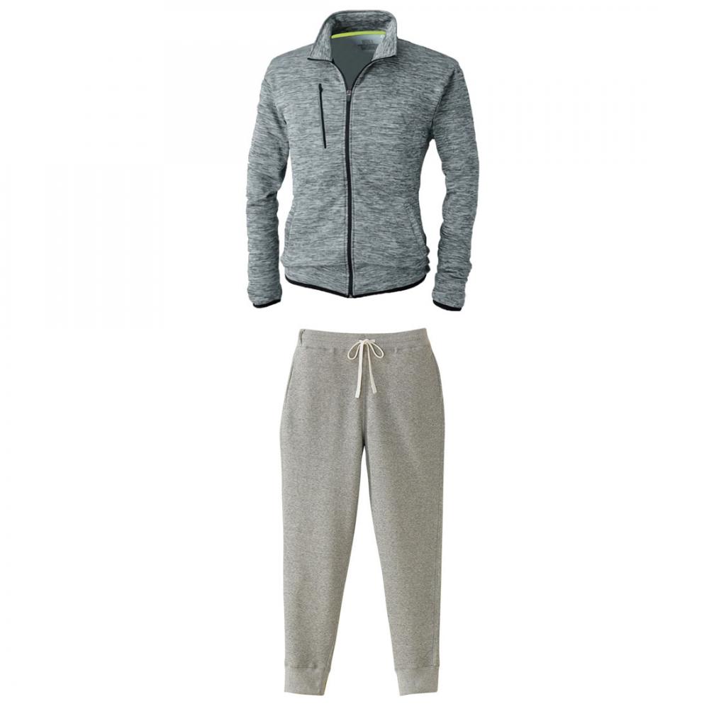 ストレッチ軽防寒ブルゾン(裏地フリース)+スウェットパンツ 上下コーデセットアップ