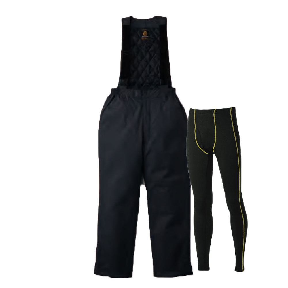 防水防寒サロペット+裏起毛コンプレッションインナー(ブラック×ゴールドライン) Mens S～LL