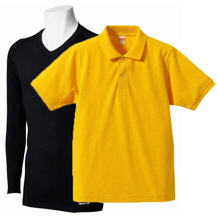 半袖ポロシャツ+吸汗速乾Vネックサポートインナー(ブラック) メンズ重ね着コーデ